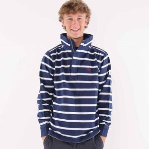 Lazy Jacks Mens Striped Quarter Zip Sweatshirt / Marine